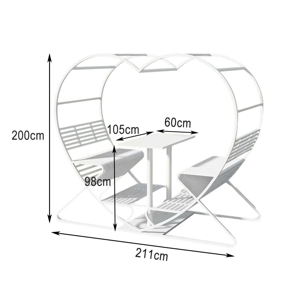 SOLARA Outdoor Heart-Shaped Double Chair, Galvanized Thickened Steel Frame - White