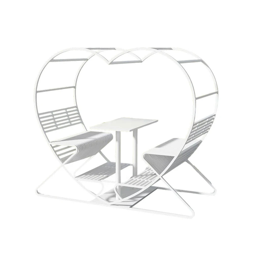 SOLARA Outdoor Heart-Shaped Double Chair, Galvanized Thickened Steel Frame - White