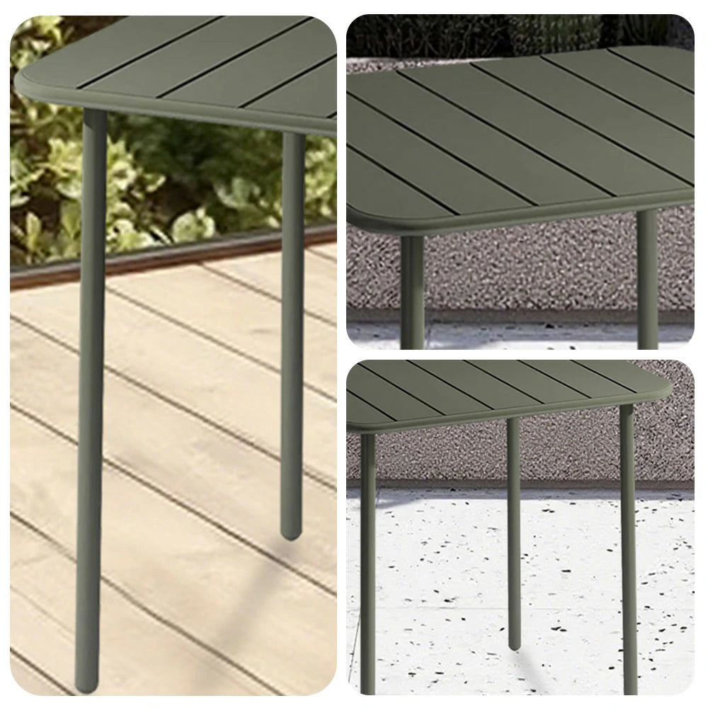 SOLARA 60/70/120/160cm Green Square Iron Table, Durable Metal Build for Patio, Balcony, or Garden Use