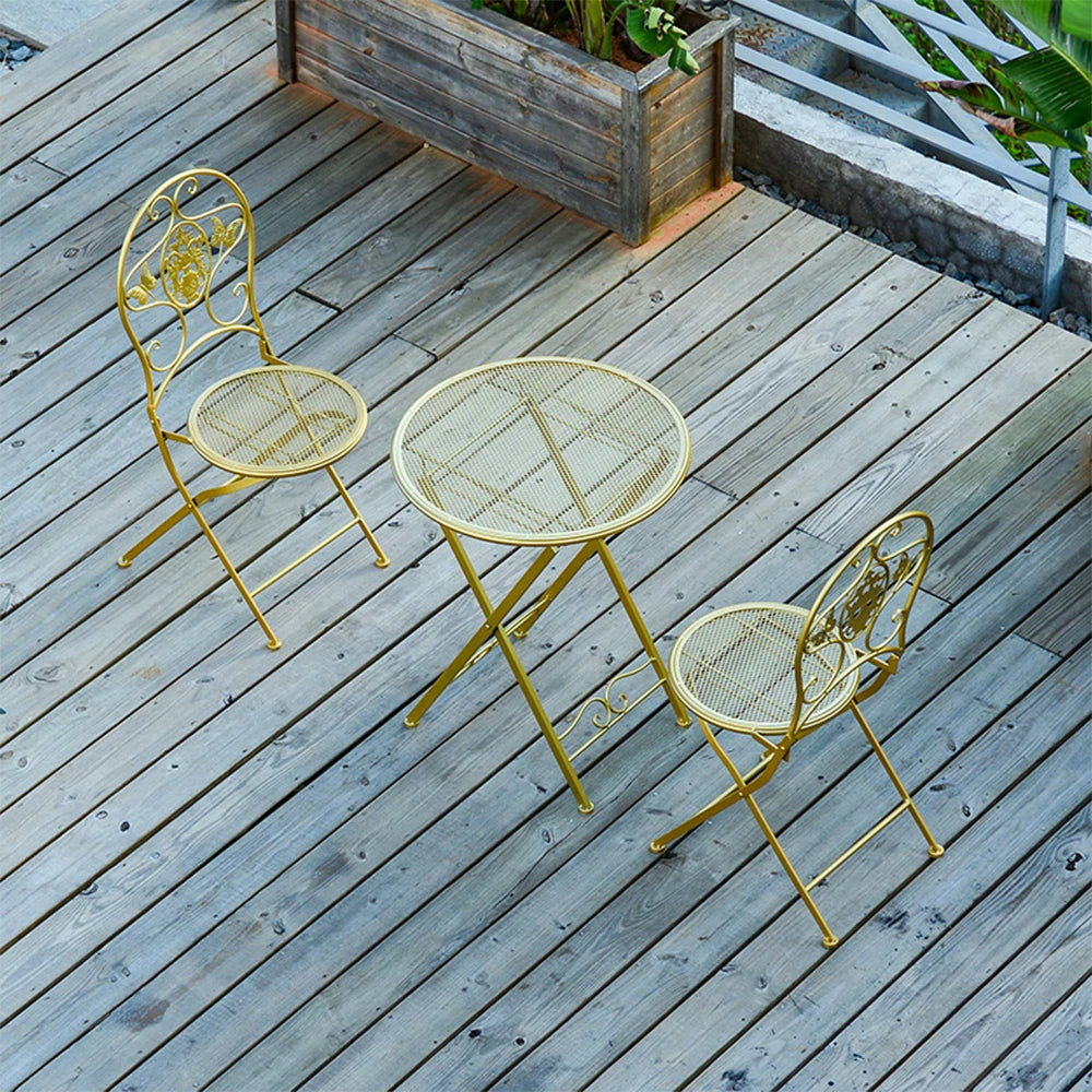 SOLARA 3-Piece Foldable Outdoor Dining Set, 1 Table & 2 Chairs - Gold