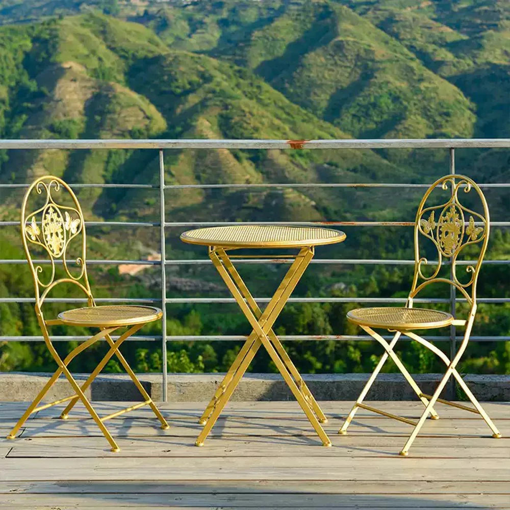 SOLARA 3-Piece Foldable Outdoor Dining Set, 1 Table & 2 Chairs - Gold