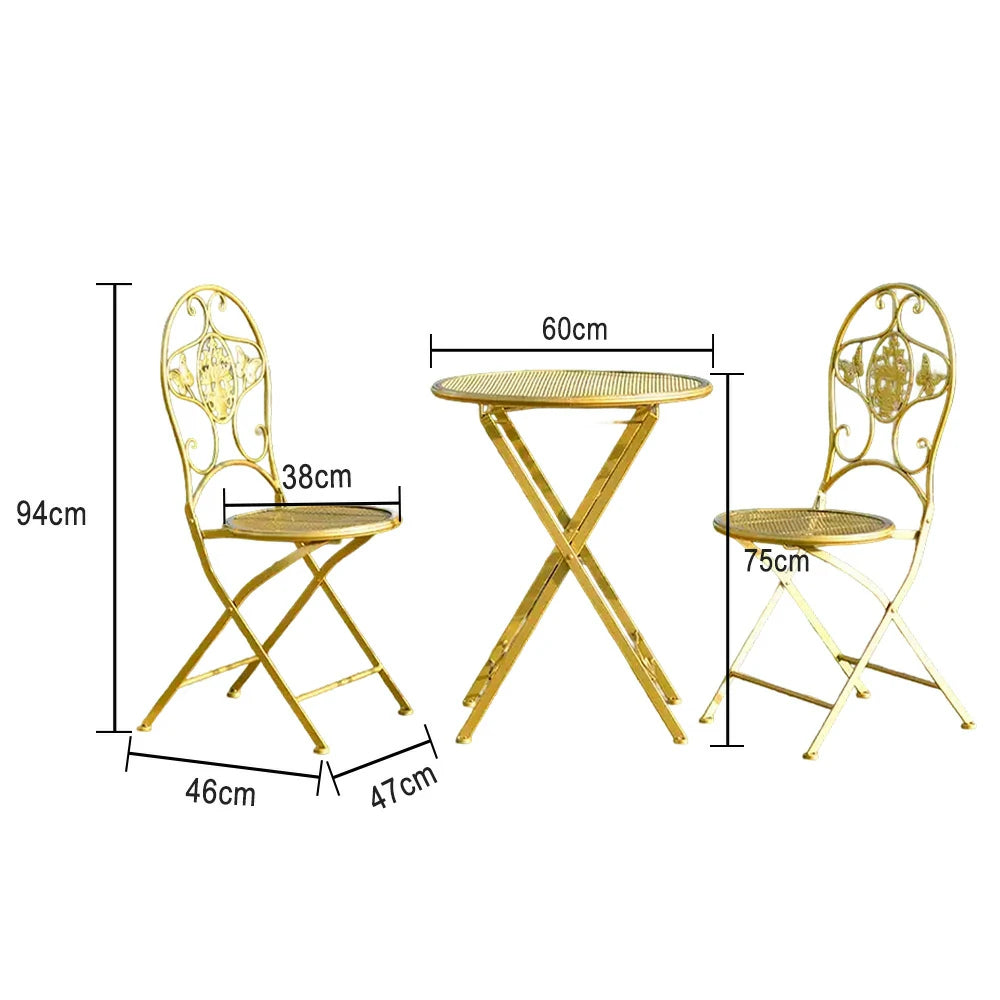 SOLARA 3-Piece Foldable Outdoor Dining Set, 1 Table & 2 Chairs - Gold