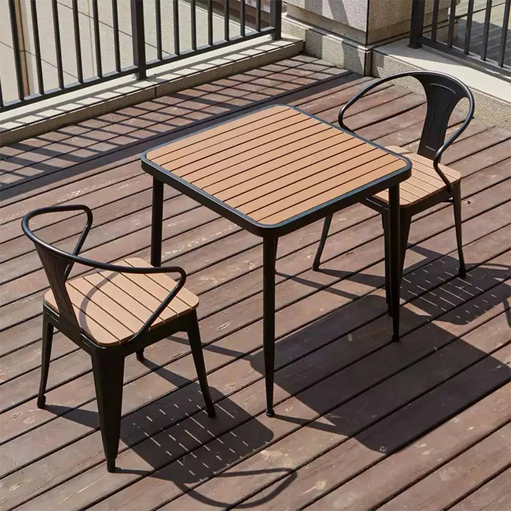 SOLARA 3-Piece Outdoor Dining Set, Black Wrought Iron Frame, 1 Table + 2 Chairs - Plastic Wood