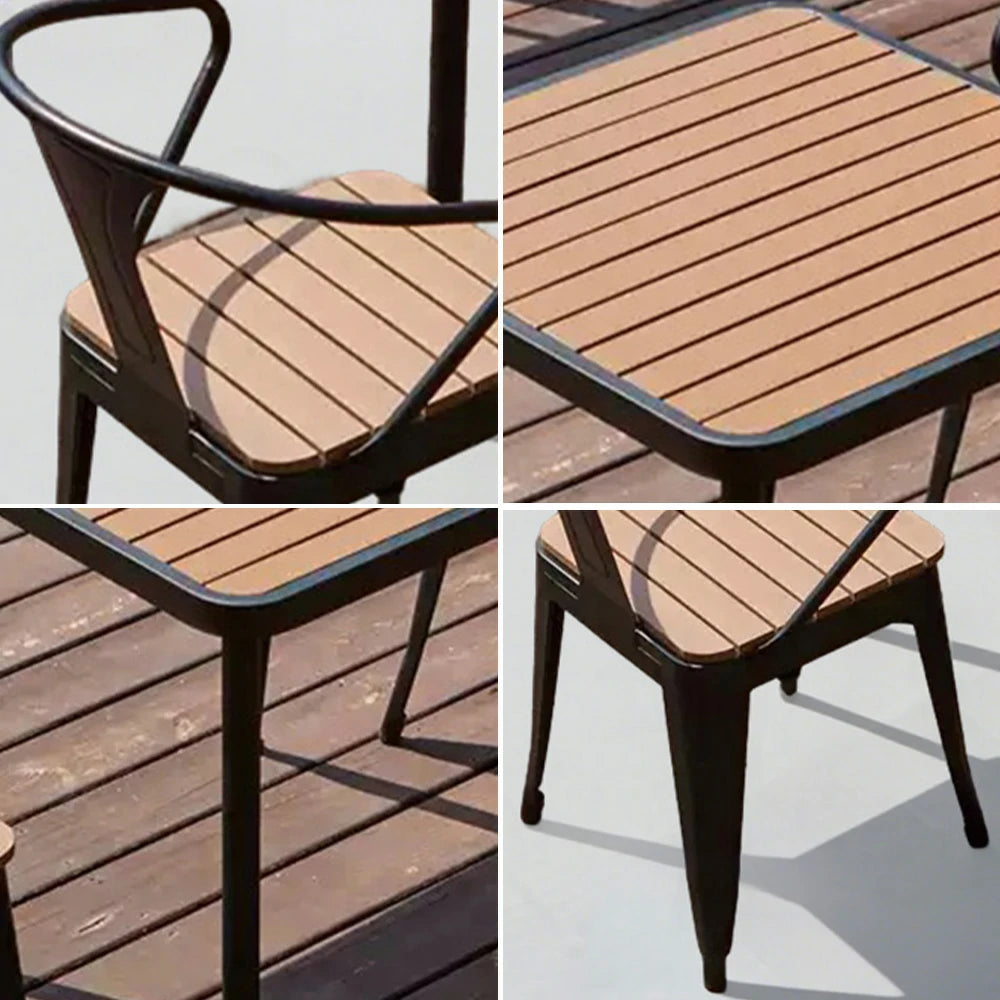 SOLARA 3-Piece Outdoor Dining Set, Black Wrought Iron Frame, 1 Table + 2 Chairs - Plastic Wood