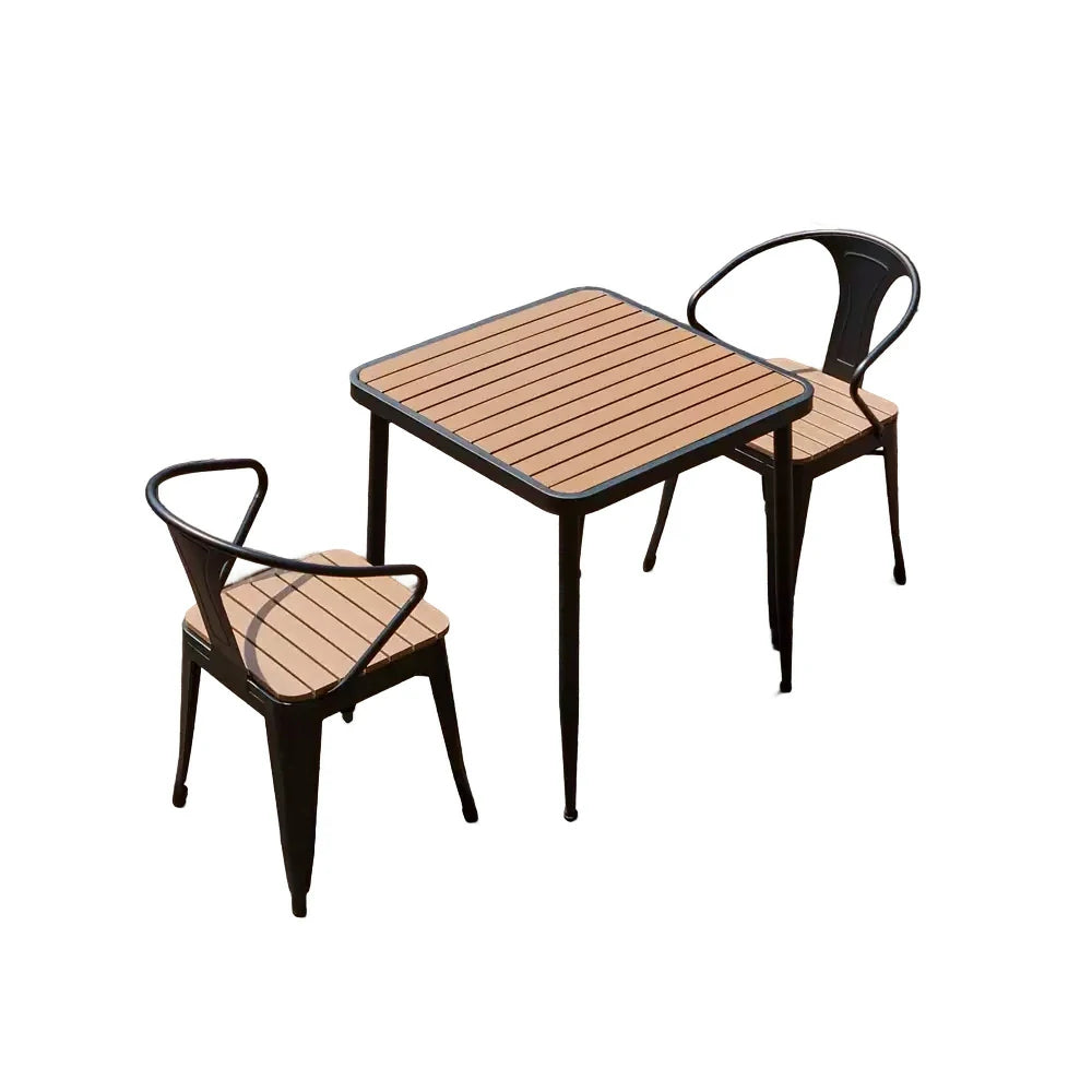 SOLARA 3-Piece Outdoor Dining Set, Black Wrought Iron Frame, 1 Table + 2 Chairs - Plastic Wood