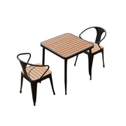 SOLARA 3-Piece Outdoor Dining Set, Black Wrought Iron Frame, 1 Table + 2 Chairs - Plastic Wood