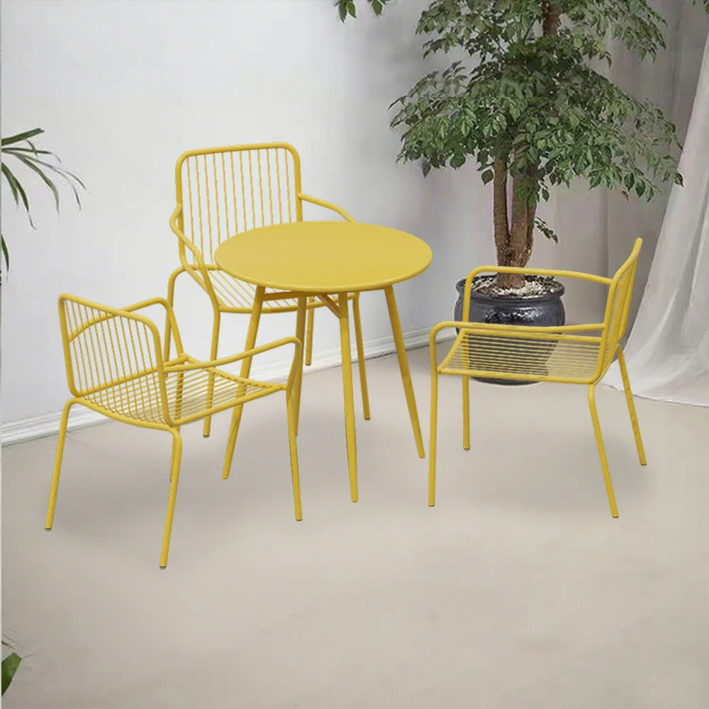 SOLARA 4-Piece Outdoor Dining Set - 1 Table & 3 Chairs, Yellow Wrought Iron, Durable & Weather-Resistant for Patio or Garden