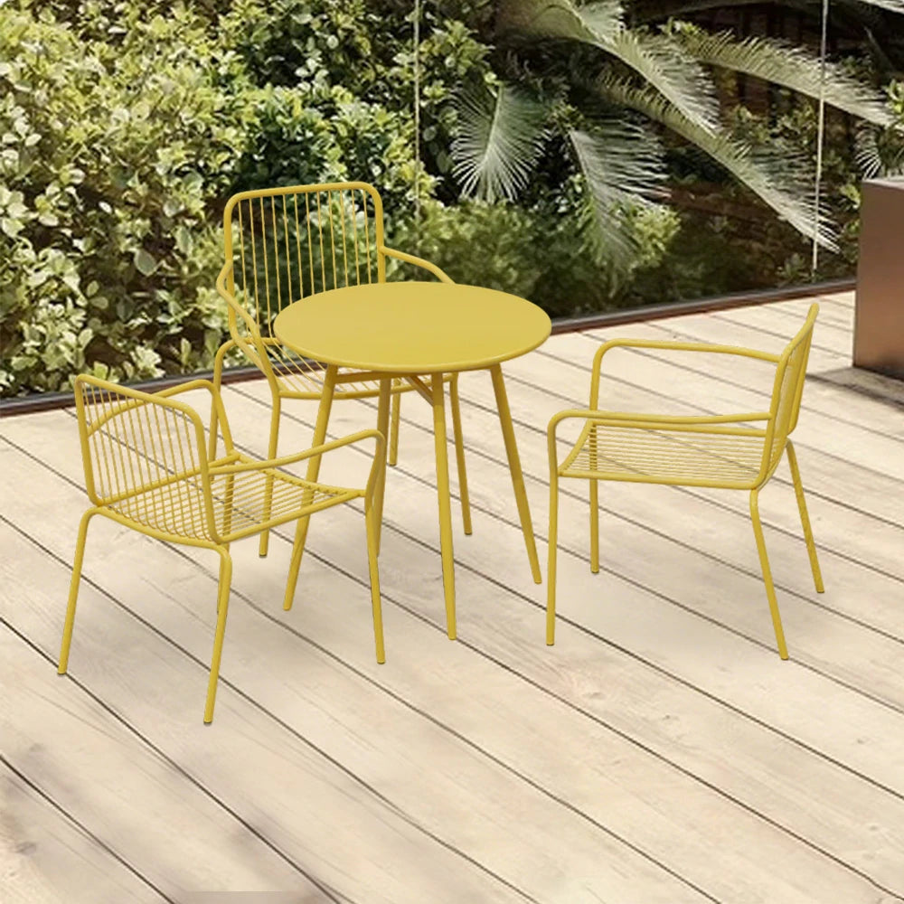 SOLARA 4-Piece Outdoor Dining Set - 1 Table & 3 Chairs, Yellow Wrought Iron, Durable & Weather-Resistant for Patio or Garden