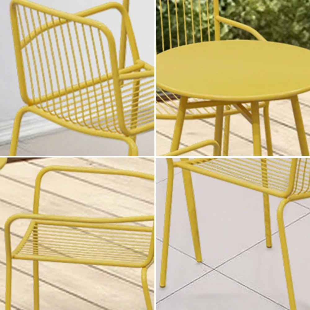 SOLARA 4-Piece Outdoor Dining Set - 1 Table & 3 Chairs, Yellow Wrought Iron, Durable & Weather-Resistant for Patio or Garden
