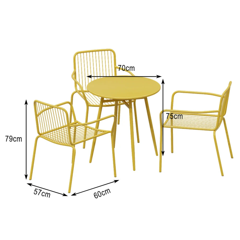 SOLARA 4-Piece Outdoor Dining Set - 1 Table & 3 Chairs, Yellow Wrought Iron, Durable & Weather-Resistant for Patio or Garden