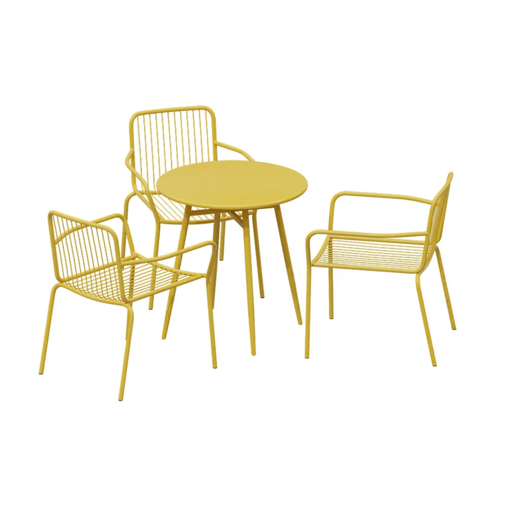 SOLARA 4-Piece Outdoor Dining Set - 1 Table & 3 Chairs, Yellow Wrought Iron, Durable & Weather-Resistant for Patio or Garden