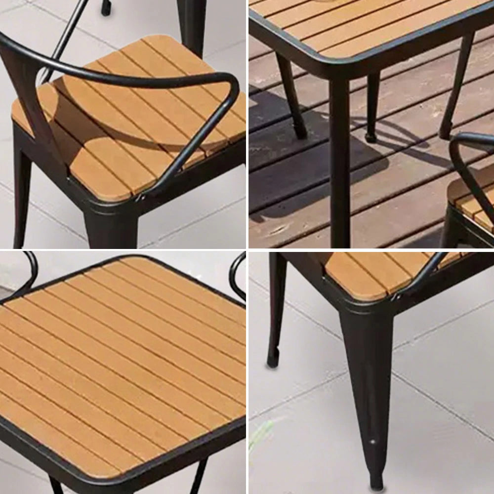 SOLARA 5-Piece Outdoor Dining Set, Black Wrought Iron Frame, 1 Table +4 Chairs – Plastic Wood