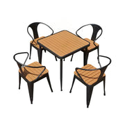 SOLARA 5-Piece Outdoor Dining Set, Black Wrought Iron Frame, 1 Table +4 Chairs – Plastic Wood