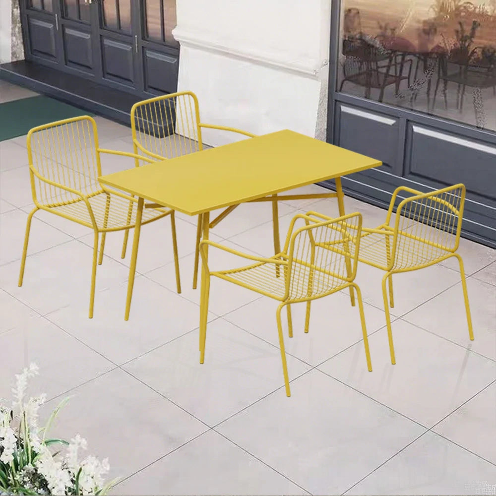 SOLARA 5-Piece Outdoor Rectangular Dining Set - Yellow Wrought Iron, 1 Table (120/140cm) & 4 Chairs, Weather-Resistant for Patio