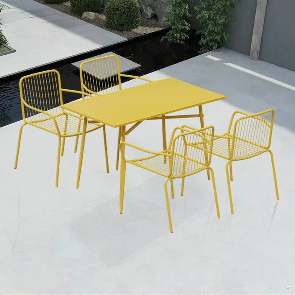 SOLARA 5-Piece Outdoor Rectangular Dining Set - Yellow Wrought Iron, 1 Table (120/140cm) & 4 Chairs, Weather-Resistant for Patio