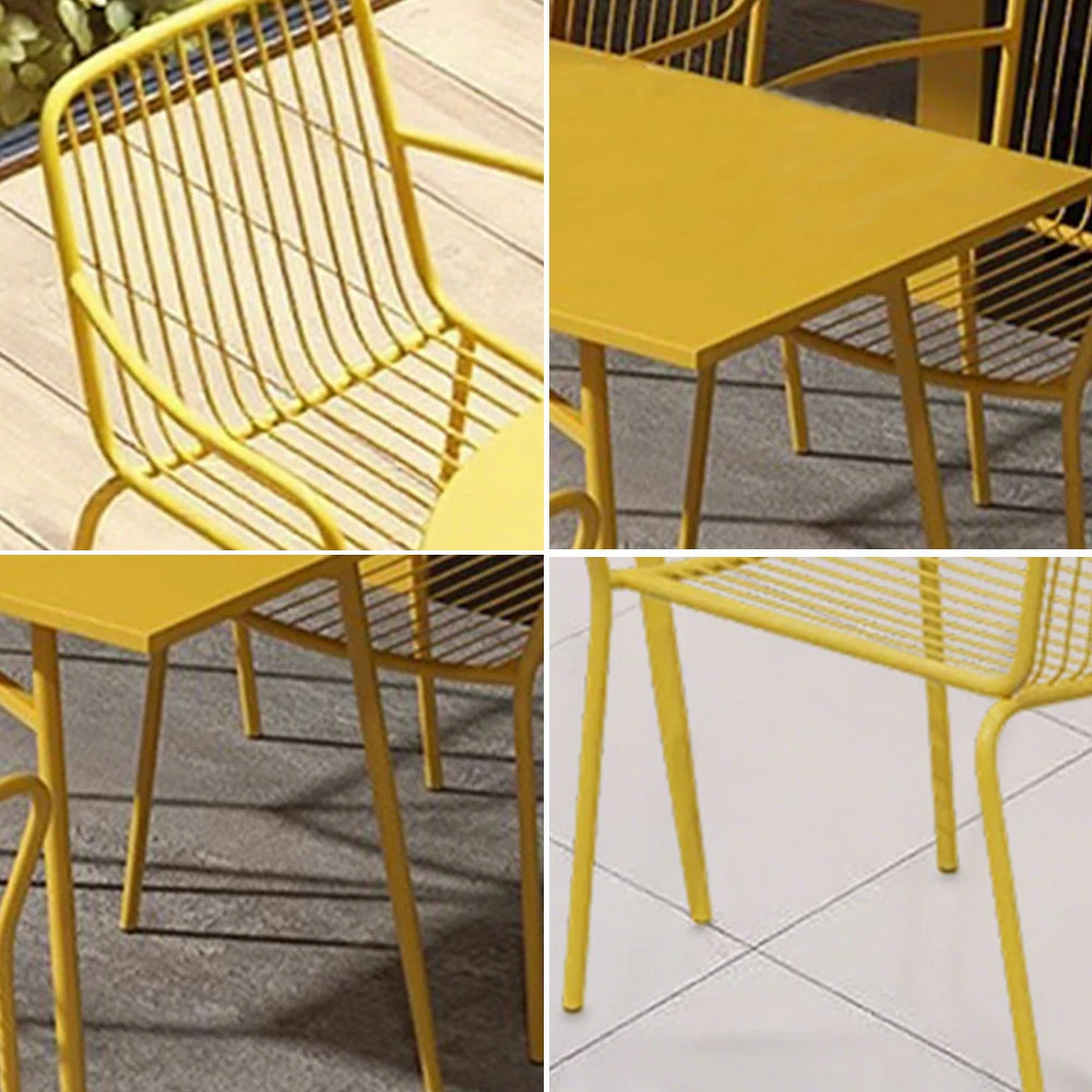 SOLARA 5-Piece Outdoor Rectangular Dining Set - Yellow Wrought Iron, 1 Table (120/140cm) & 4 Chairs, Weather-Resistant for Patio