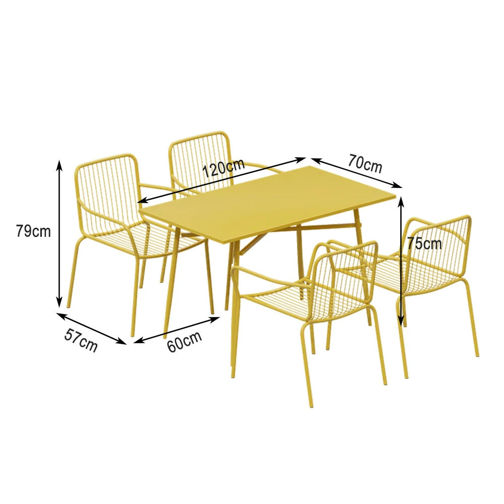 SOLARA 5-Piece Outdoor Rectangular Dining Set - Yellow Wrought Iron, 1 Table (120/140cm) & 4 Chairs, Weather-Resistant for Patio