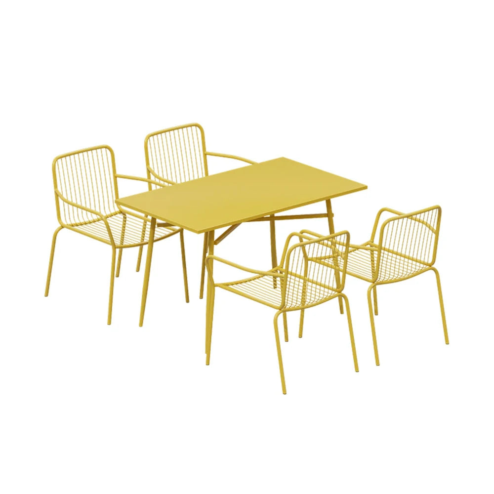 SOLARA 5-Piece Outdoor Rectangular Dining Set - Yellow Wrought Iron, 1 Table (120/140cm) & 4 Chairs, Weather-Resistant for Patio