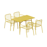 SOLARA 5-Piece Outdoor Rectangular Dining Set - Yellow Wrought Iron, 1 Table (120/140cm) & 4 Chairs, Weather-Resistant for Patio