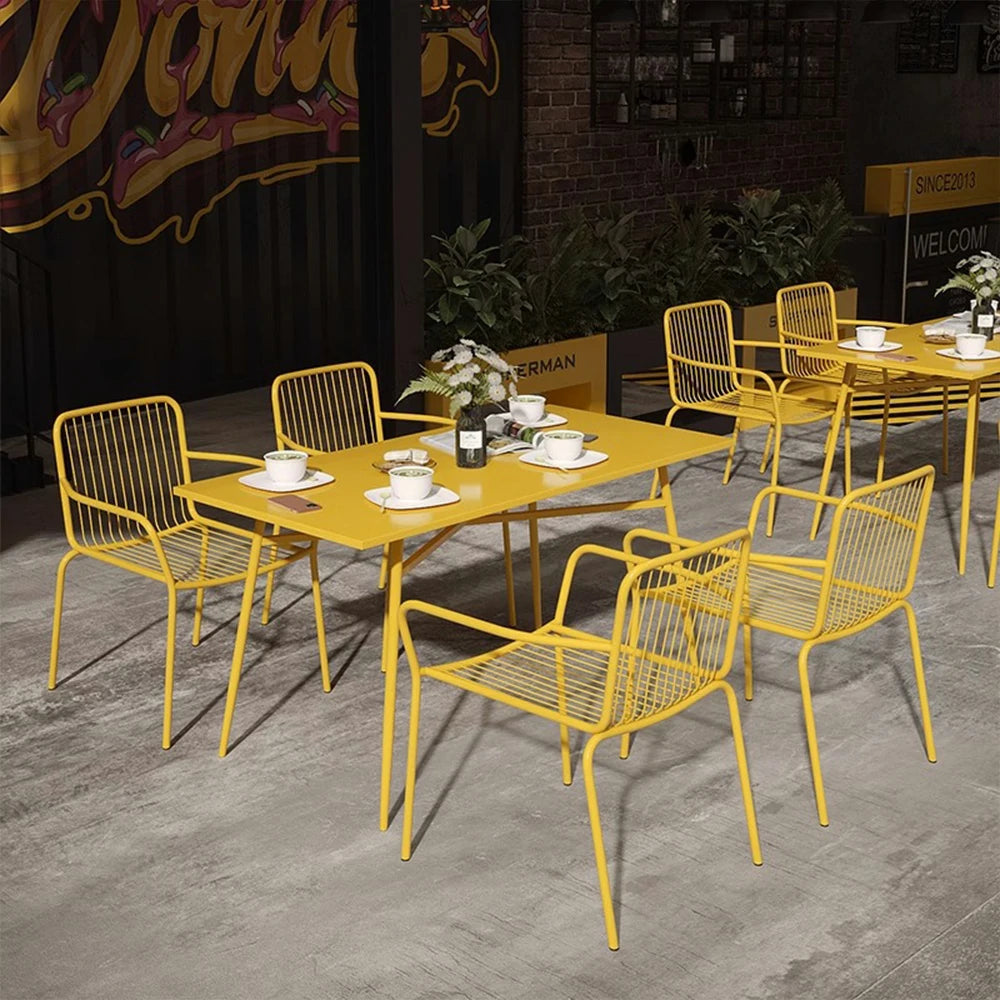 SOLARA 5-Piece Outdoor Rectangular Dining Set - Yellow Wrought Iron, 1 Table (120/140cm) & 4 Chairs, Weather-Resistant for Patio
