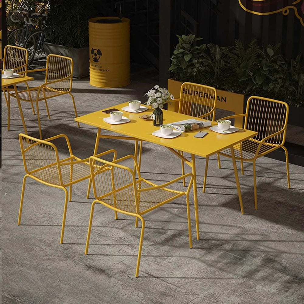 SOLARA 5-Piece Outdoor Rectangular Dining Set - Yellow Wrought Iron, 1 Table (120/140cm) & 4 Chairs, Weather-Resistant for Patio