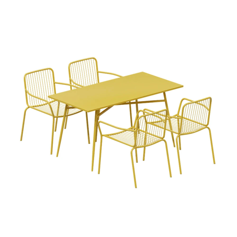 SOLARA 5-Piece Outdoor Rectangular Dining Set - Yellow Wrought Iron, 1 Table (120/140cm) & 4 Chairs, Weather-Resistant for Patio
