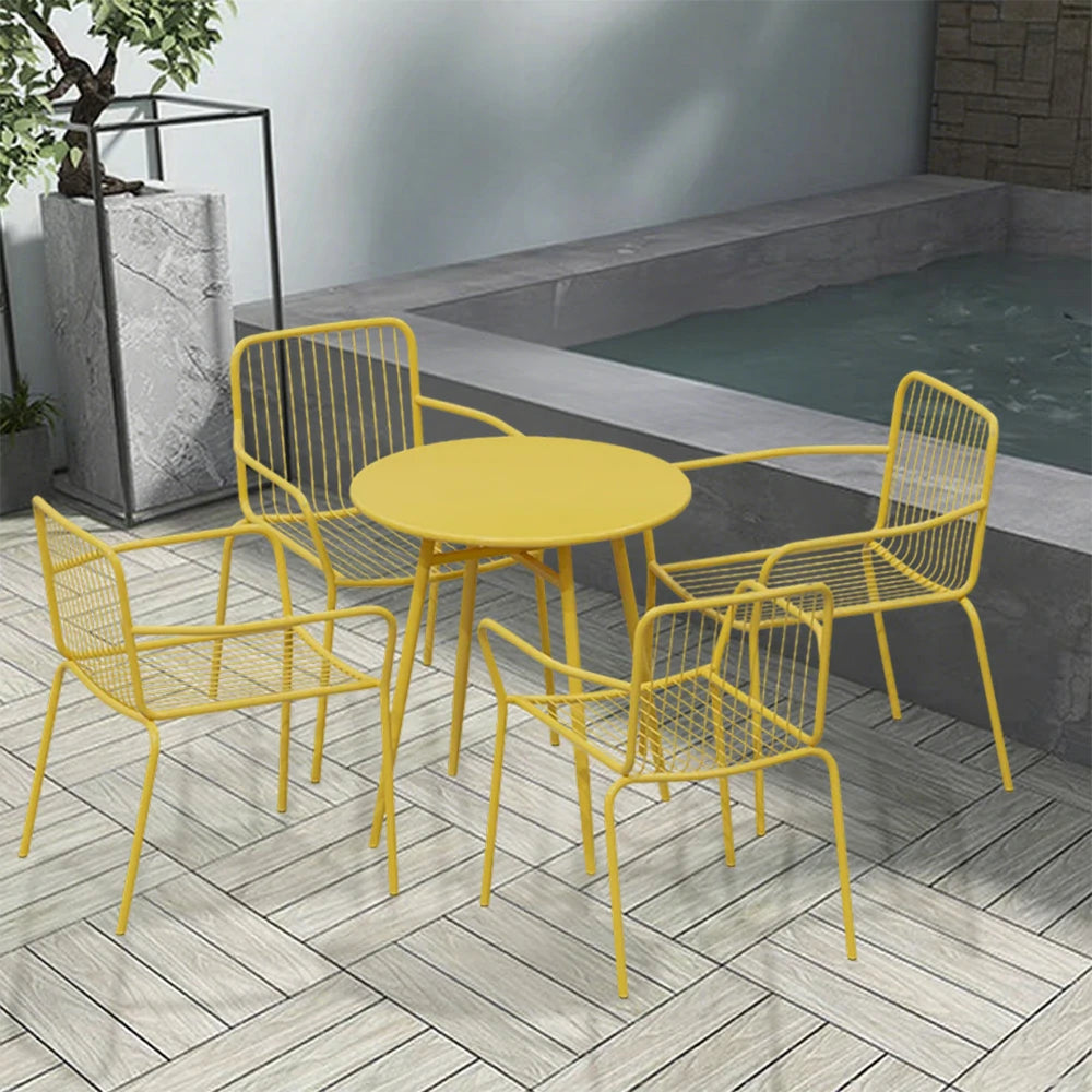 SOLARA 5-Piece Outdoor Round Dining Set - 1 Table & 4 Chairs, Wrought Iron Construction, Weather-Resistant for Patio or Garden