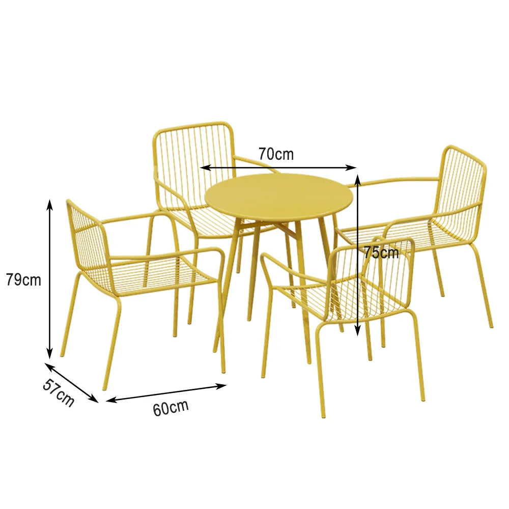 SOLARA 5-Piece Outdoor Round Dining Set - 1 Table & 4 Chairs, Wrought Iron Construction, Weather-Resistant for Patio or Garden