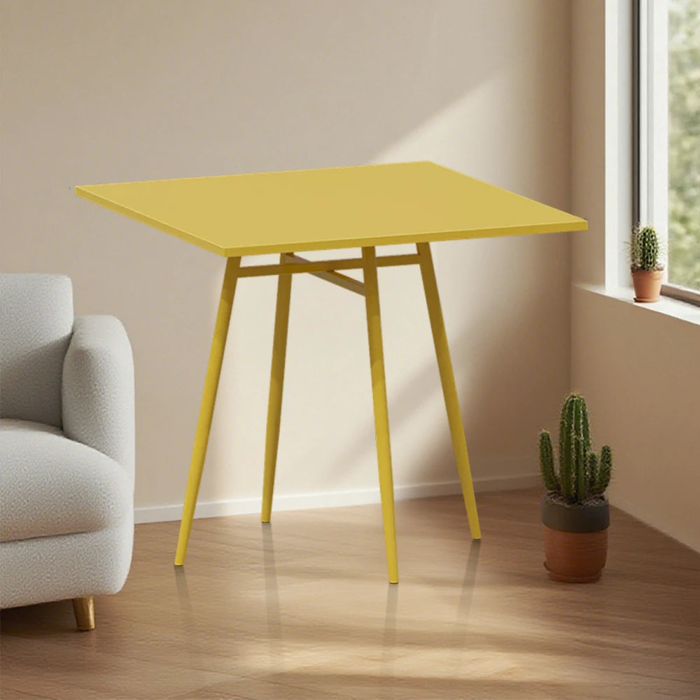 SOLARA Outdoor Square Dining Table - Yellow Wrought Iron Frame, 60/70/80cm Sizes, Durable & Weather-Resistant for Patio or Garden