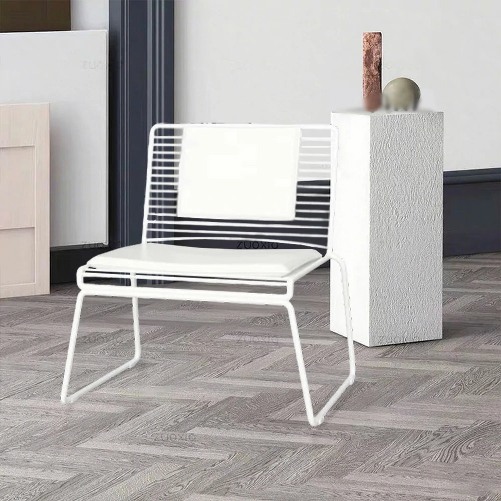 SOLARA Iron Lounge Chair – Minimalist Metal Frame with Seat and Back Cushion - White