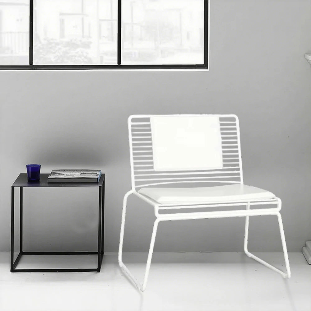 SOLARA Iron Lounge Chair – Minimalist Metal Frame with Seat and Back Cushion - White