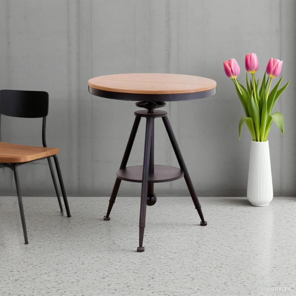 SOLARA Outdoor Dining Table, Adjustable Height, Black Frame with PS Wood Top, Rust-Resistant for Patio or Garden Use