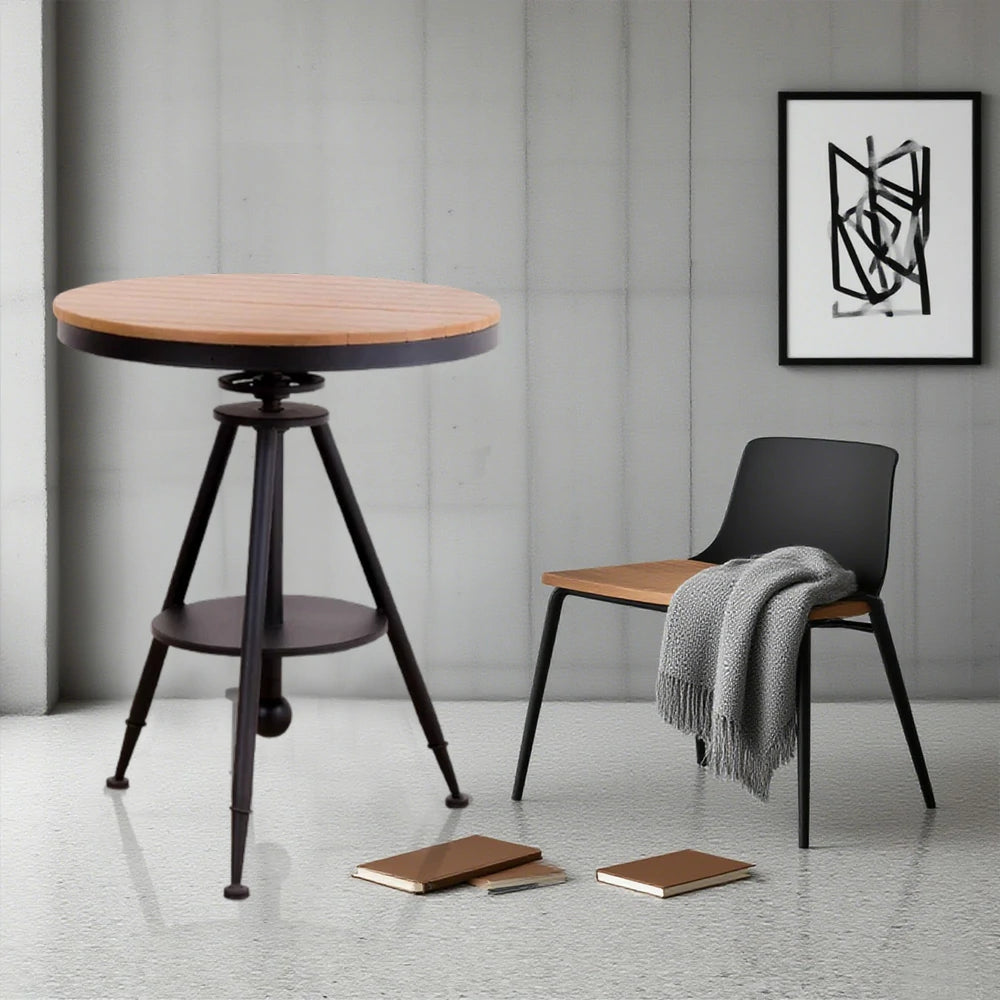 SOLARA Outdoor Dining Table, Adjustable Height, Black Frame with PS Wood Top, Rust-Resistant for Patio or Garden Use