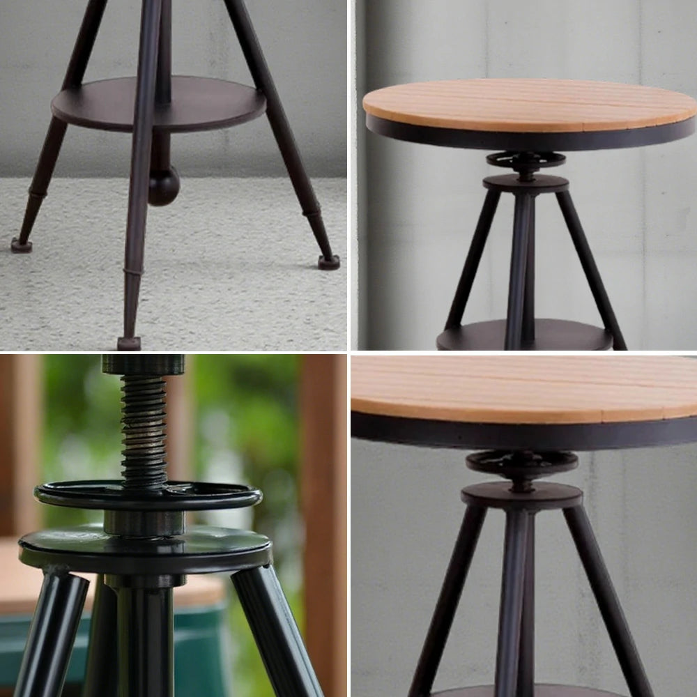 SOLARA Outdoor Dining Table, Adjustable Height, Black Frame with PS Wood Top, Rust-Resistant for Patio or Garden Use