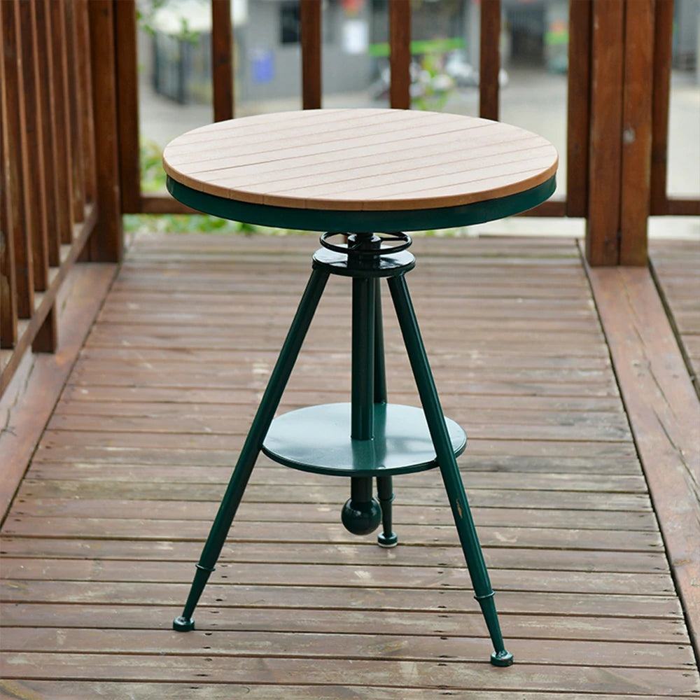 SOLARA Outdoor Dining Table - Green Iron Frame with Durable PS Wood Top, Adjustable Height