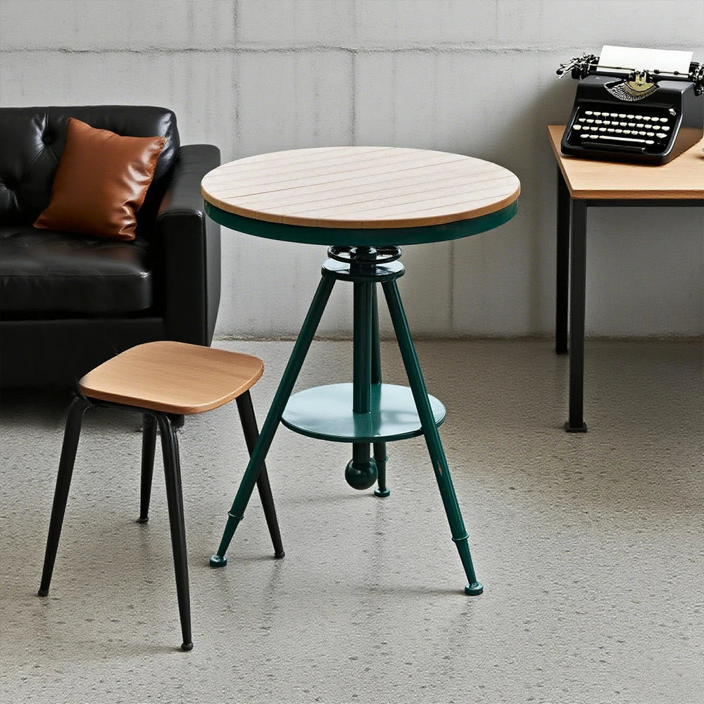 SOLARA Outdoor Dining Table - Green Iron Frame with Durable PS Wood Top, Adjustable Height