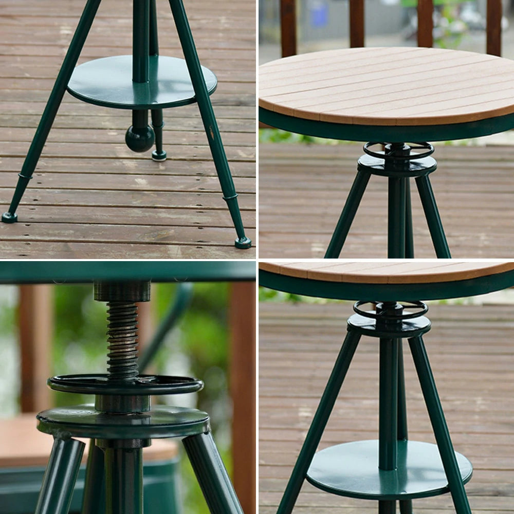 SOLARA Outdoor Dining Table - Green Iron Frame with Durable PS Wood Top, Adjustable Height