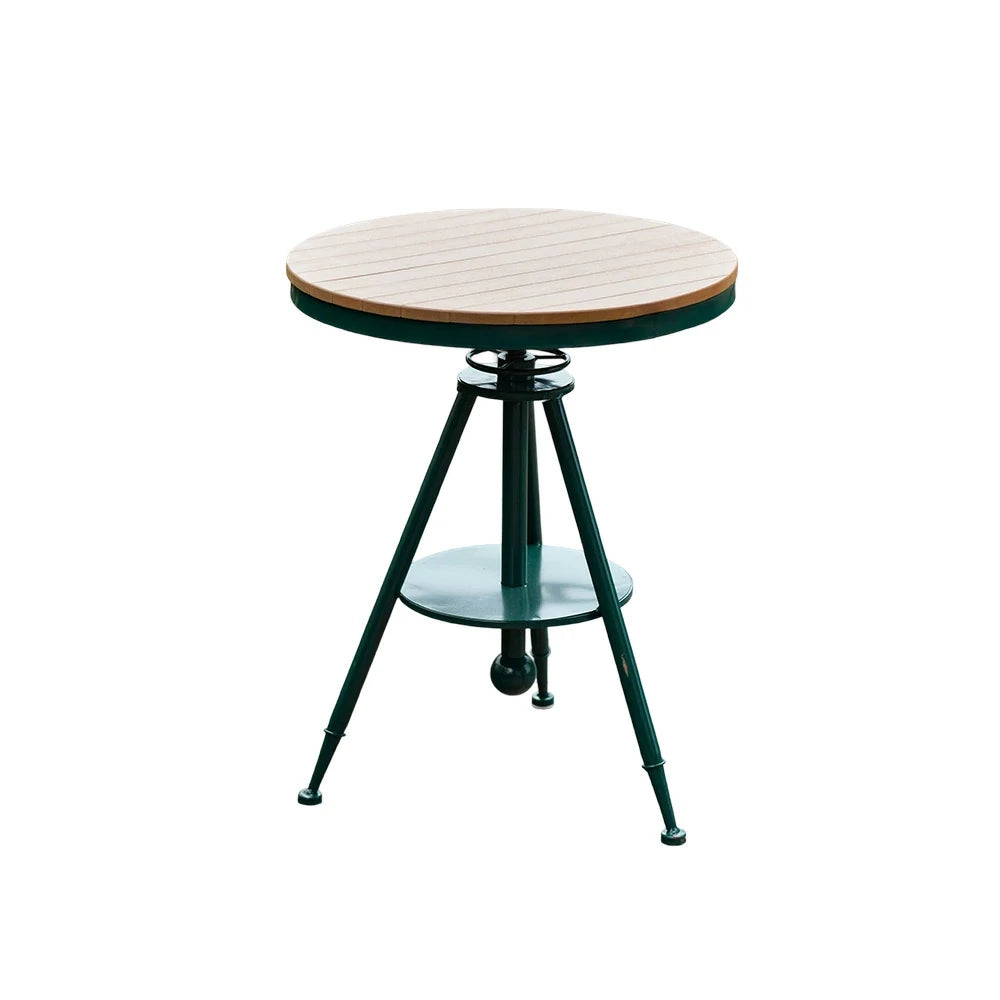 SOLARA Outdoor Dining Table - Green Iron Frame with Durable PS Wood Top, Adjustable Height