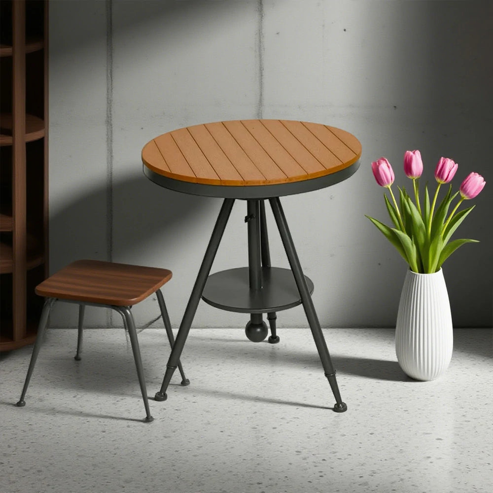 SOLARA Outdoor Dining Table - Gray Iron Frame with Durable PS Wood Top, Adjustable Height