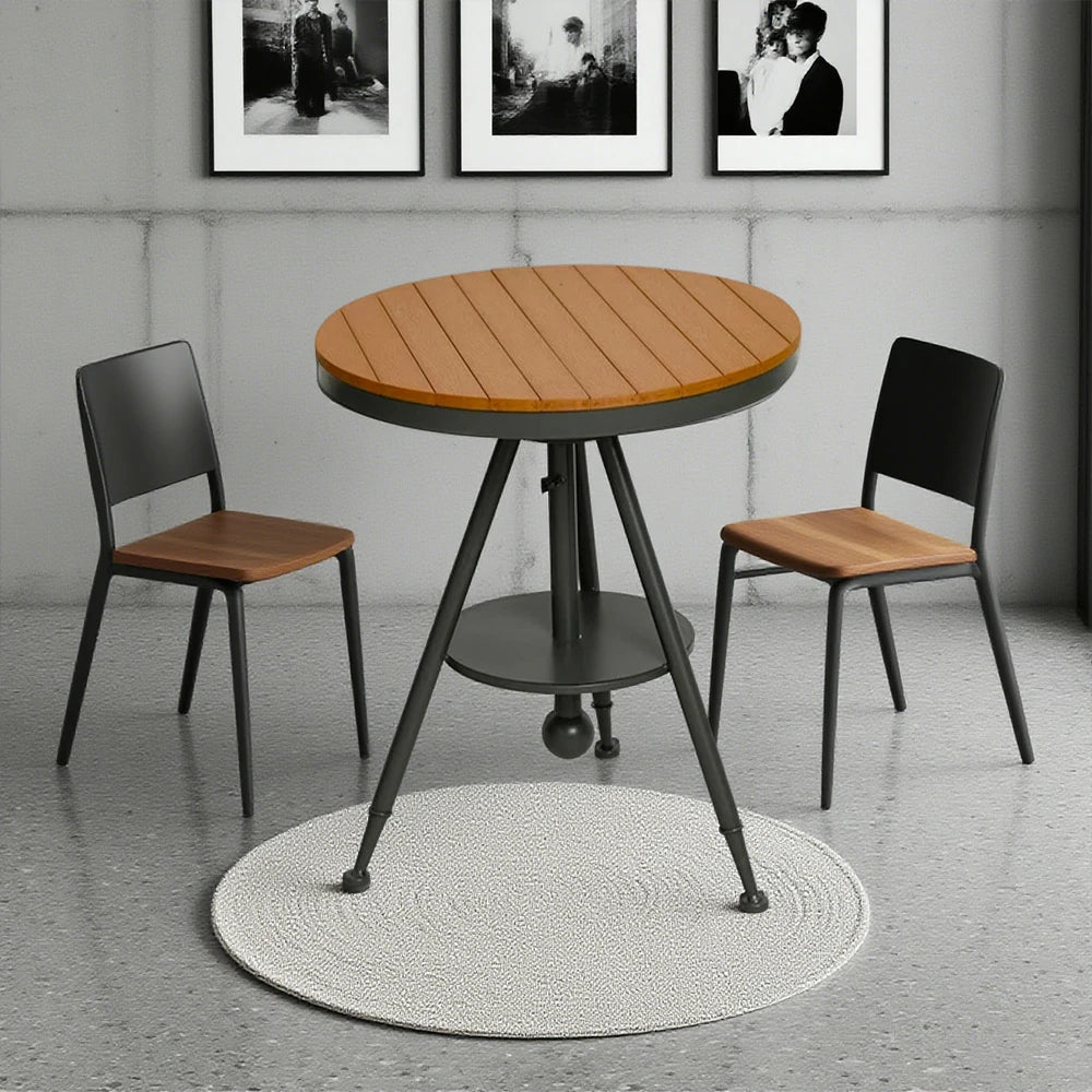 SOLARA Outdoor Dining Table - Gray Iron Frame with Durable PS Wood Top, Adjustable Height