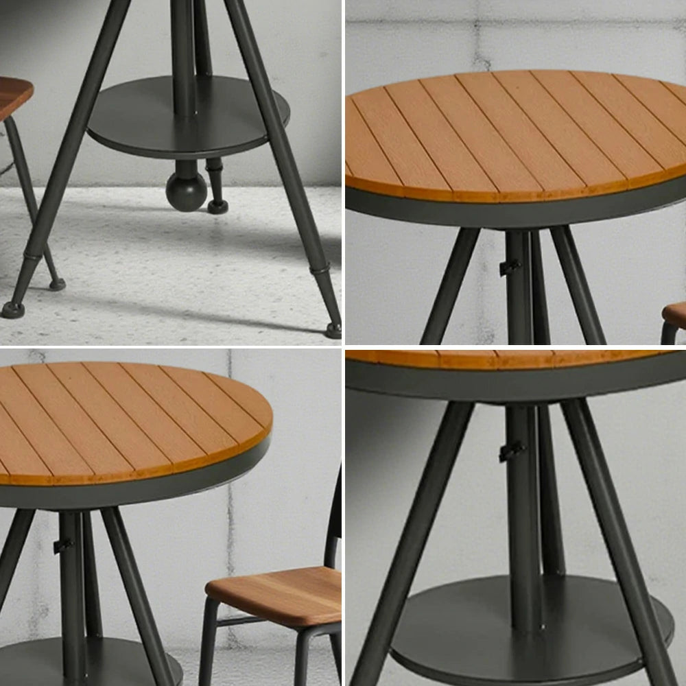 SOLARA Outdoor Dining Table - Gray Iron Frame with Durable PS Wood Top, Adjustable Height