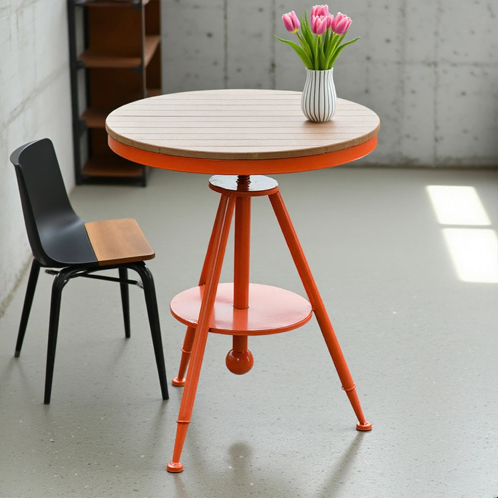 SOLARA Outdoor Dining Table - Red Iron Frame with Durable PS Wood Top, Adjustable Height