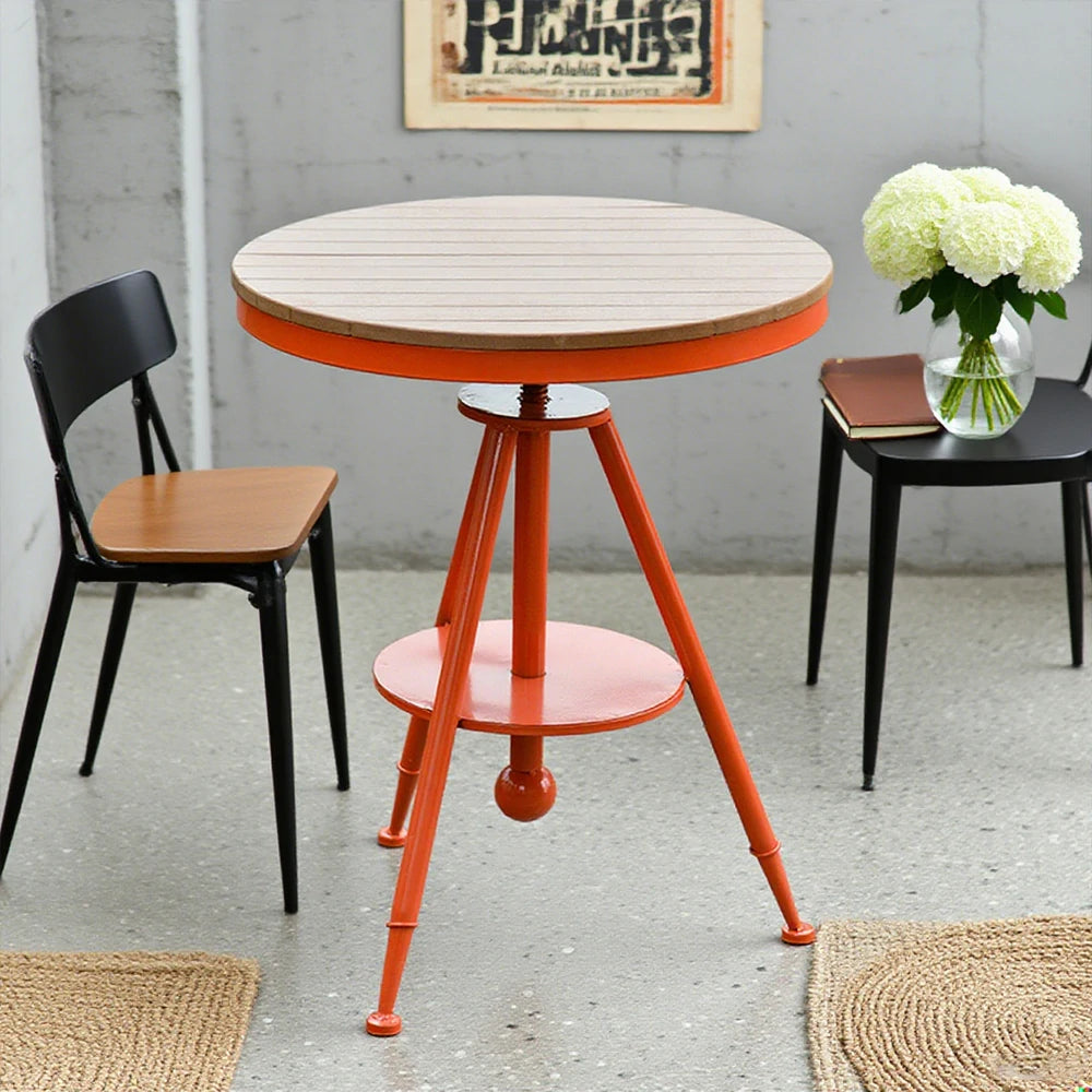 SOLARA Outdoor Dining Table - Red Iron Frame with Durable PS Wood Top, Adjustable Height