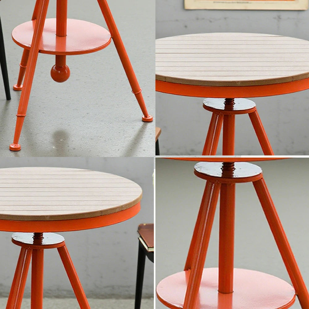 SOLARA Outdoor Dining Table - Red Iron Frame with Durable PS Wood Top, Adjustable Height