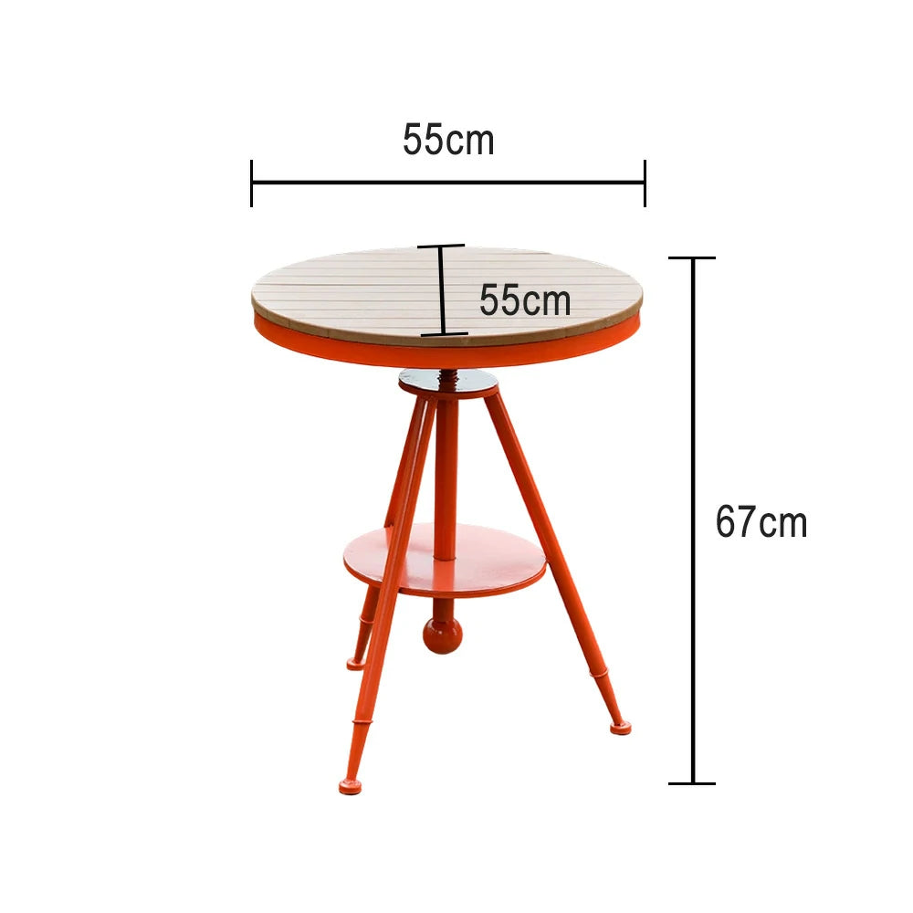 SOLARA Outdoor Dining Table - Red Iron Frame with Durable PS Wood Top, Adjustable Height