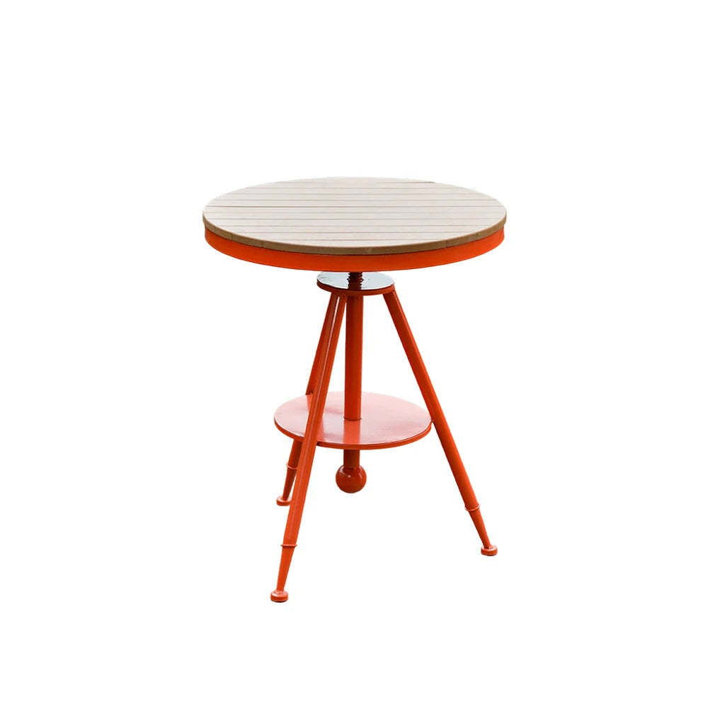 SOLARA Outdoor Dining Table - Red Iron Frame with Durable PS Wood Top, Adjustable Height