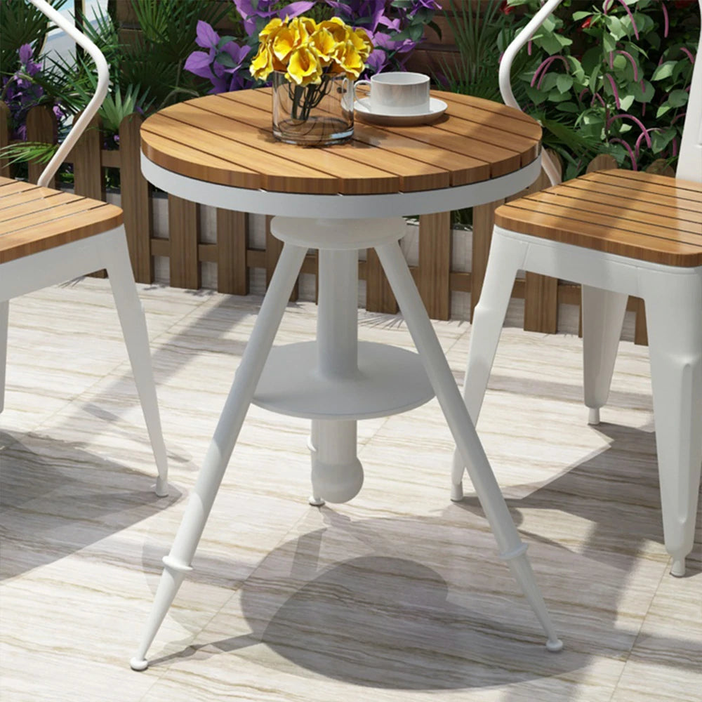 SOLARA Outdoor Dining Table - White PS Wood Top with Sturdy Iron Frame, Adjustable Height
