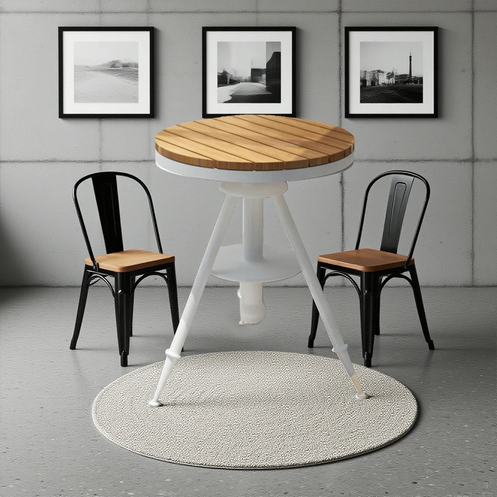 SOLARA Outdoor Dining Table - White PS Wood Top with Sturdy Iron Frame, Adjustable Height