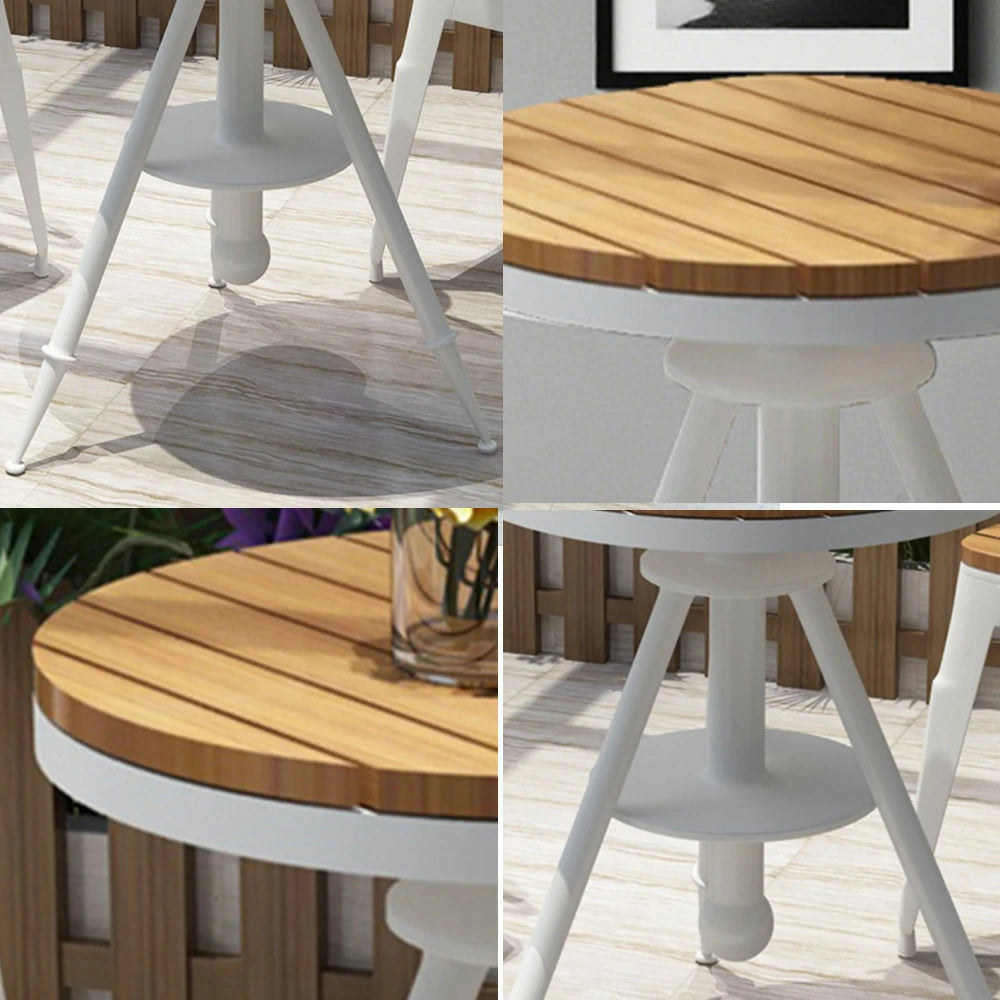 SOLARA Outdoor Dining Table - White PS Wood Top with Sturdy Iron Frame, Adjustable Height