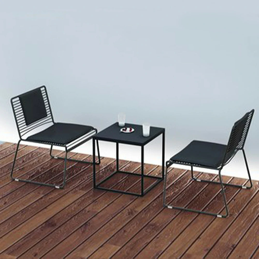 SOLARA Iron Table and Chair Set - Minimalist Metal Frame, 1 Table with 2 Lounge Chairs, Gold Finish - Black
